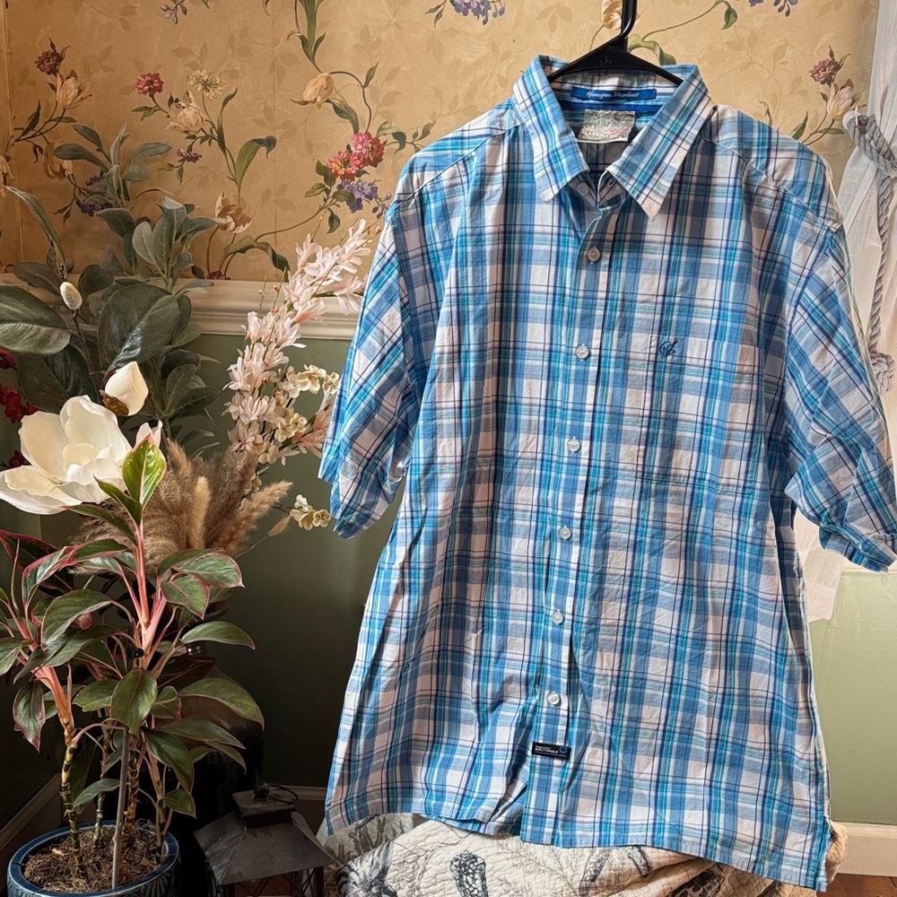 Classic Blue Checkered Men's Button Down Shirt